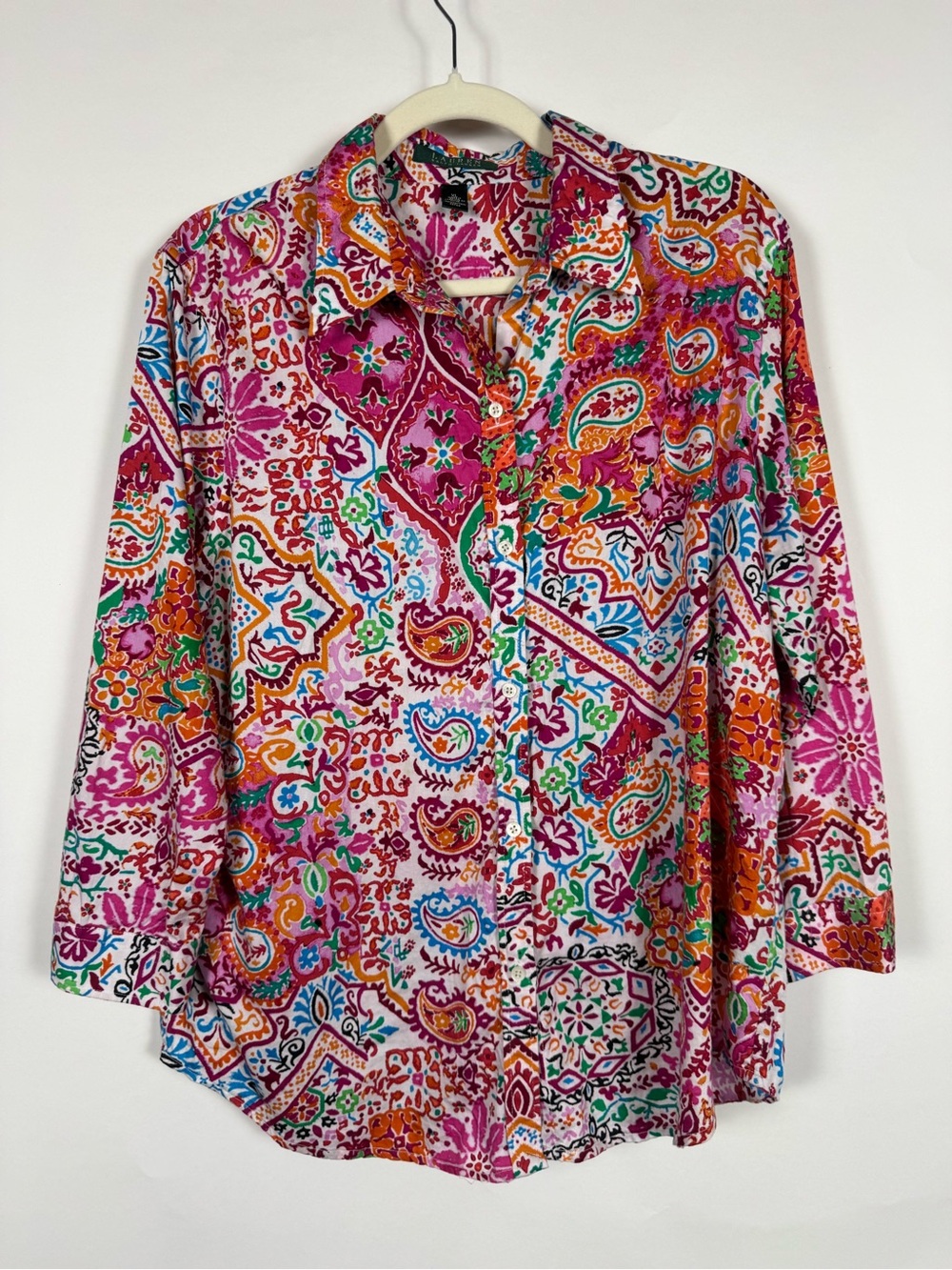 Lauren Ralph Lauren Paisley Button Down Shirt XL Multicolor Preppy Boho Coastal